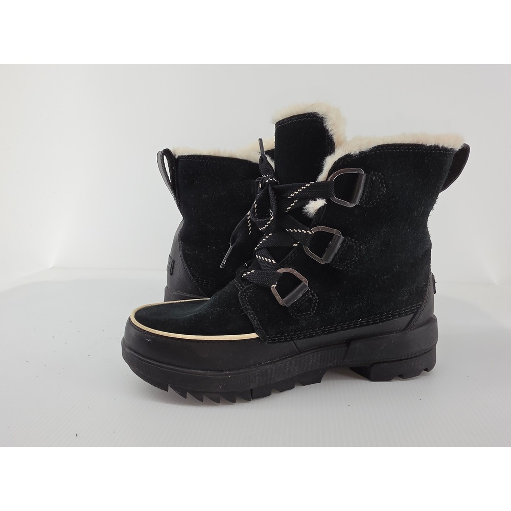 Sorel Lennox Lace STKD WP Black Suede Waterproof Winter Boots Womens 7.5 NL3425